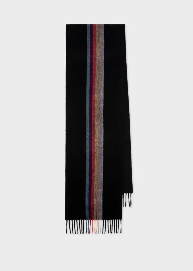 MensWomens Paul Smith Scarves Black 039Artist Stripe039 Central Band Cashmere Scarf MensWomens Paul Smith Scarves Black 039Artist Stripe039 Central Band Cashmere Scarf