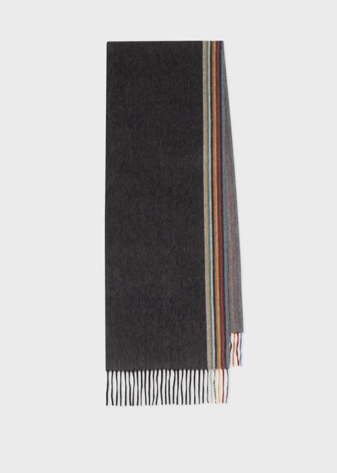 MensWomens Paul Smith Scarves Black Cashmere 039Signature Stripe039 Edge Scarf MensWomens Paul Smith Scarves Black Cashmere 039Signature Stripe039 Edge Scarf