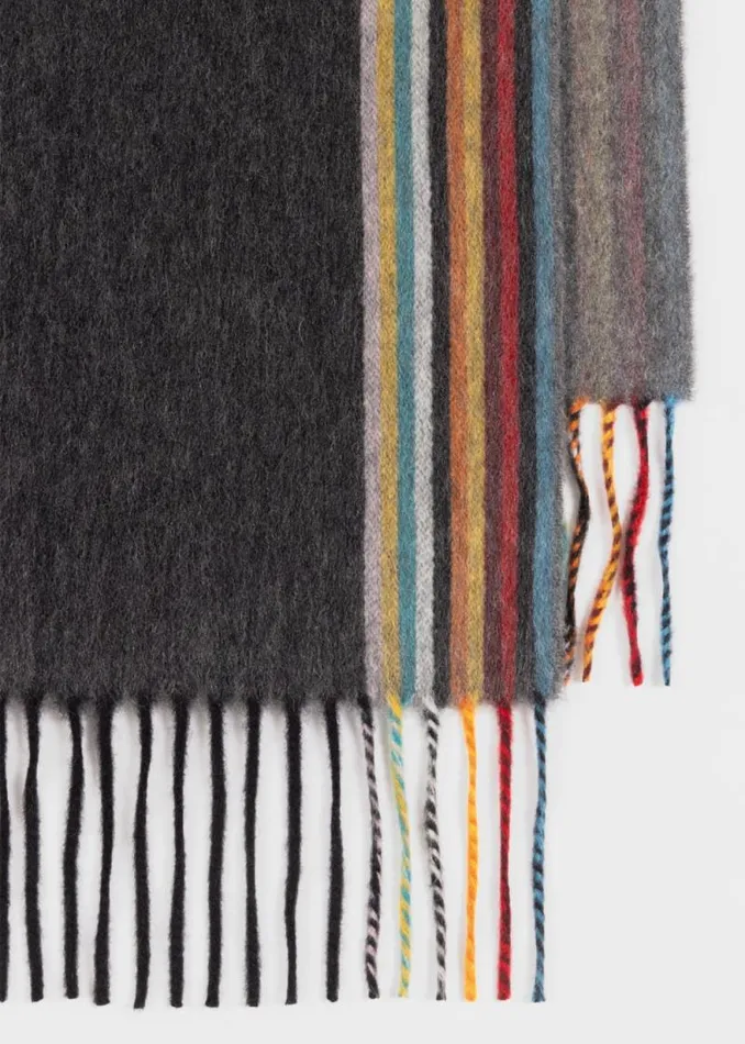 MensWomens Paul Smith Scarves Black Cashmere 039Signature Stripe039 Edge Scarf MensWomens Paul Smith Scarves Black Cashmere 039Signature Stripe039 Edge Scarf