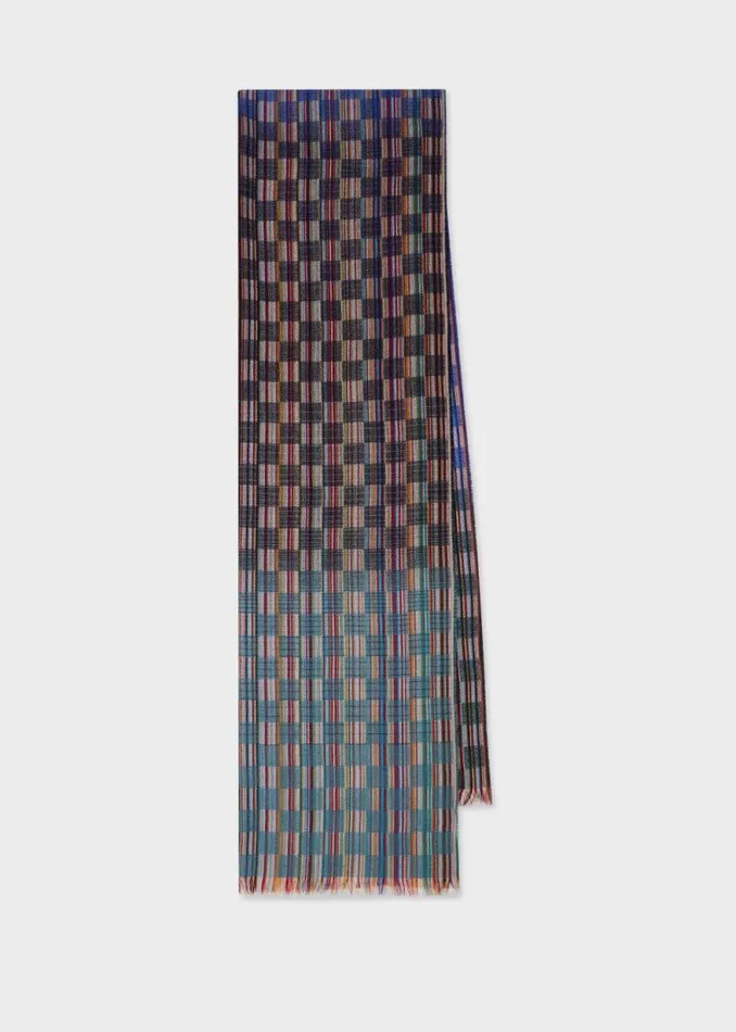 MensWomens Paul Smith Scarves Blue 039Signature Stripe039 Basket Weave WoolSilk Scarf MensWomens Paul Smith Scarves Blue 039Signature Stripe039 Basket Weave WoolSilk Scarf