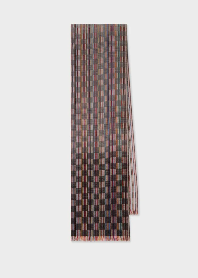 MensWomens Paul Smith Scarves Grey 039Signature Stripe039 Basket Weave WoolSilk Scarf MensWomens Paul Smith Scarves Grey 039Signature Stripe039 Basket Weave WoolSilk Scarf
