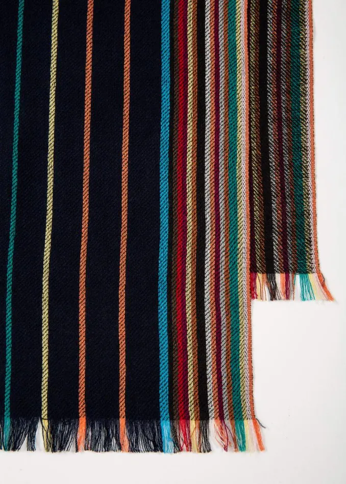 MensWomens Paul Smith Scarves Navy WoolSilk 039Signature Stripe039 Scarf MensWomens Paul Smith Scarves Navy WoolSilk 039Signature Stripe039 Scarf