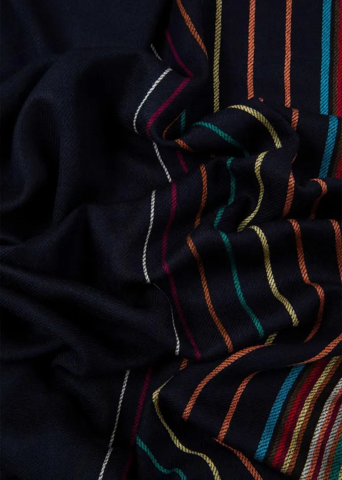 MensWomens Paul Smith Scarves Navy WoolSilk 039Signature Stripe039 Scarf MensWomens Paul Smith Scarves Navy WoolSilk 039Signature Stripe039 Scarf