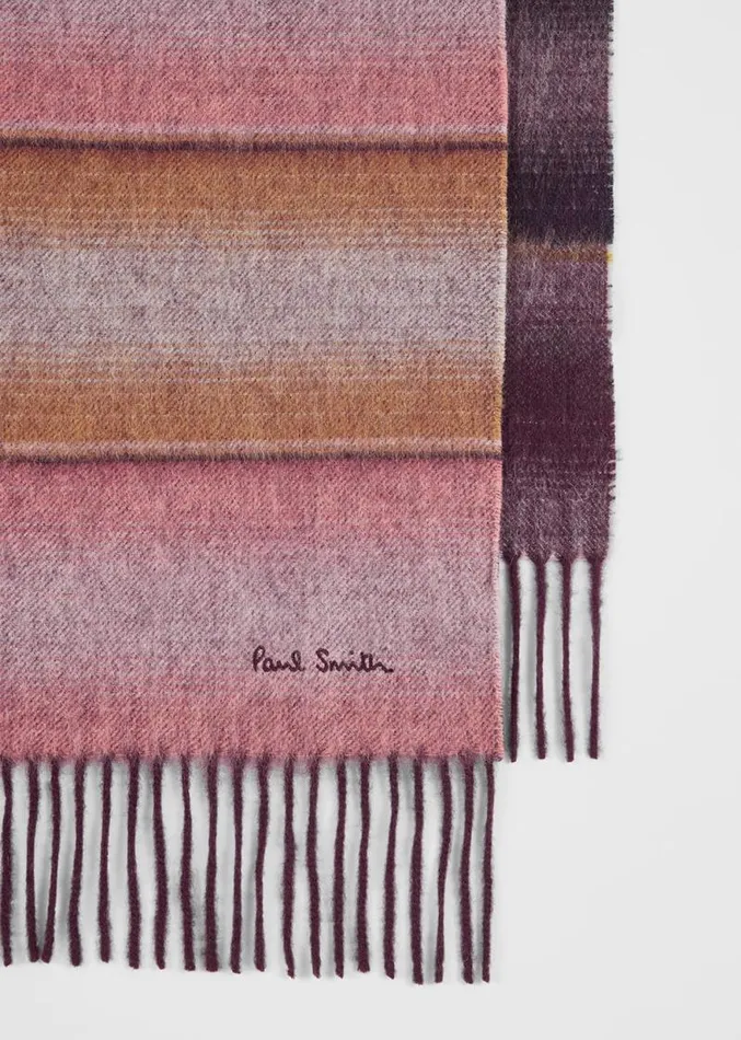 MensWomens Paul Smith Scarves Pink Stripe Wool Scarf MensWomens Paul Smith Scarves Pink Stripe Wool Scarf