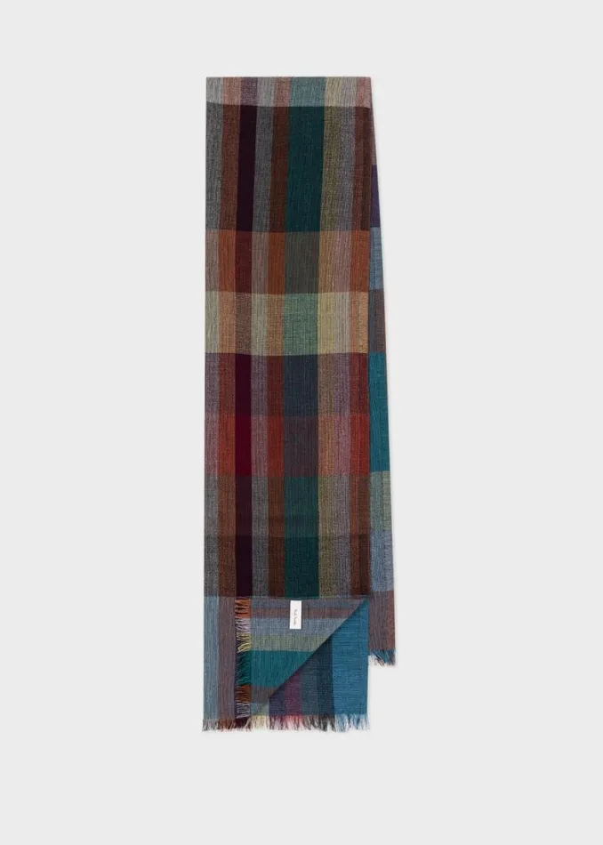 MensWomens Paul Smith Scarves WoolSilk 039Signature Stripe Check039 Scarf