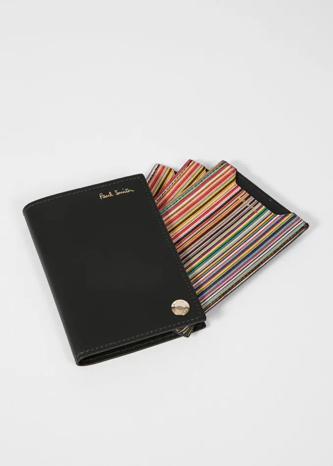 MensWomens Paul Smith Wallets Black 039Signature Stripe039 Interior Pivot Card Holder