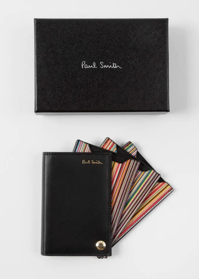 MensWomens Paul Smith Wallets Black 039Signature Stripe039 Interior Pivot Card Holder