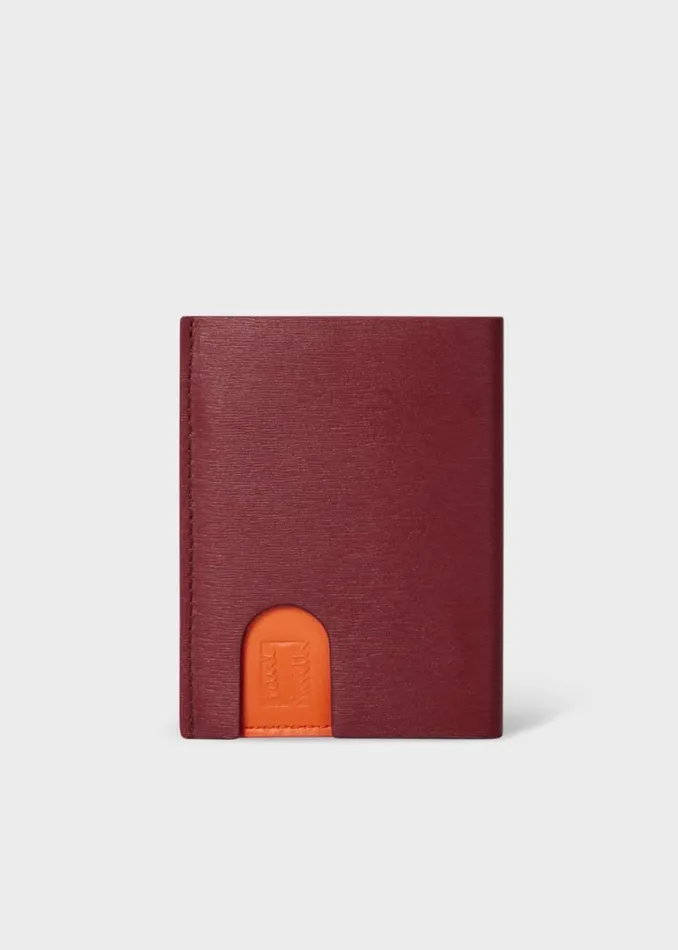 MensWomens Paul Smith Wallets Burgundy And Orange PopUp Textured Leather Card Holder