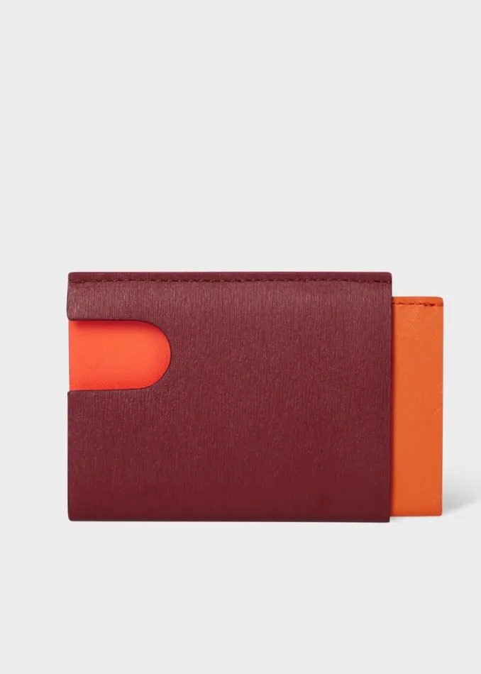 MensWomens Paul Smith Wallets Burgundy And Orange PopUp Textured Leather Card Holder MensWomens Paul Smith Wallets Burgundy And Orange PopUp Textured Leather Card Holder
