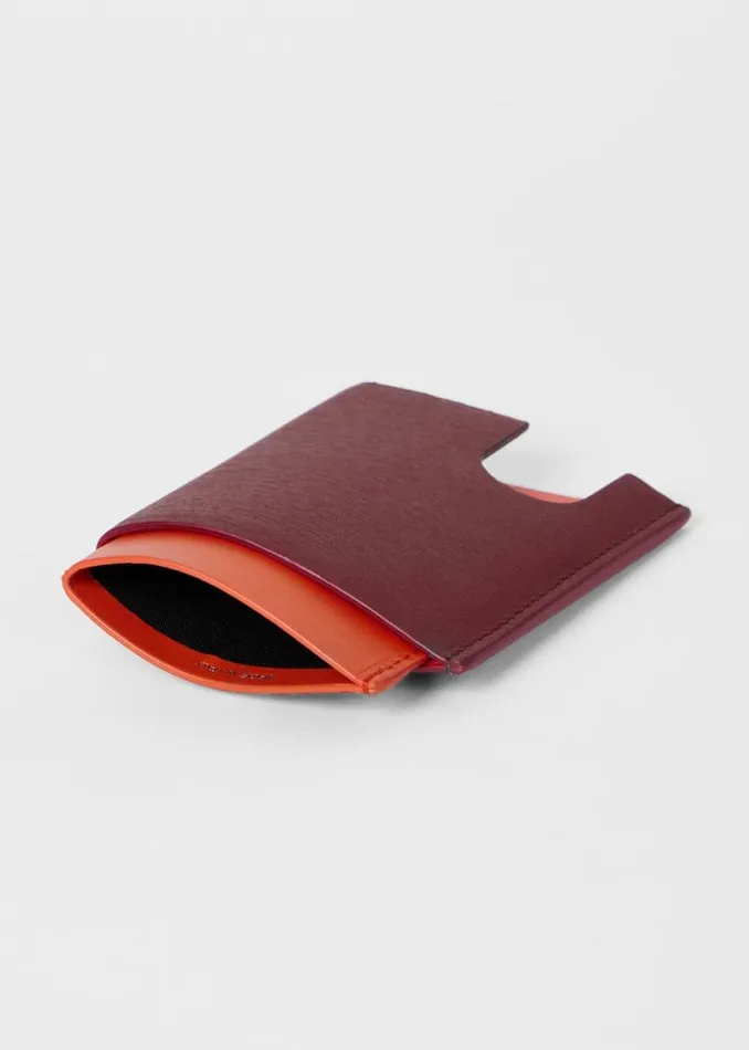 MensWomens Paul Smith Wallets Burgundy And Orange PopUp Textured Leather Card Holder MensWomens Paul Smith Wallets Burgundy And Orange PopUp Textured Leather Card Holder