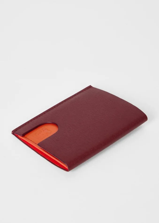 MensWomens Paul Smith Wallets Burgundy And Orange PopUp Textured Leather Card Holder MensWomens Paul Smith Wallets Burgundy And Orange PopUp Textured Leather Card Holder