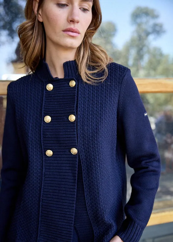 Meribel Knit Jacket With Gold Buttons Navy Women Saint James Coats and Raincoats Meribel Knit Jacket With Gold Buttons Navy Women Saint James Coats and Raincoats