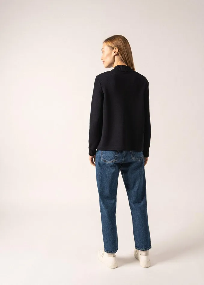 Meribel Knit Jacket With Gold Buttons Navy Women Saint James Coats and Raincoats