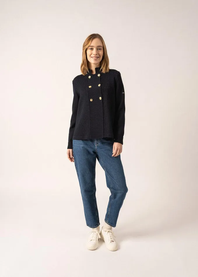 Meribel Knit Jacket With Gold Buttons Navy Women Saint James Coats and Raincoats