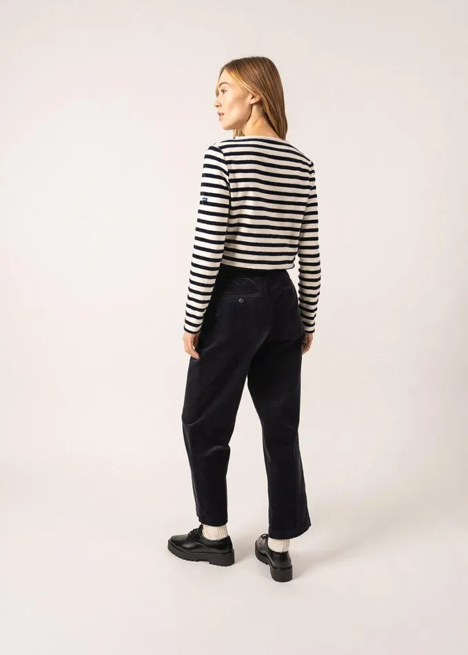 Meridame Campus Fancy Breton Shirt Top With Velvet Stripes And Vintage Crest Heavyweight Cotton Blend Ivorynavy Women Saint James Breton Striped Shirts