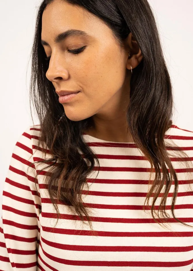 Meridame Ii Authentic Breton Shirt Heavyweight Cotton Ecrumaroon Women Saint James Breton Striped Shirts