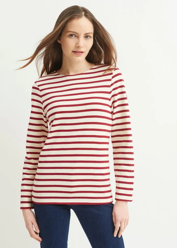 Meridien Moderne Original Breton Shirt Heavyweight Cotton Ecrumaroon Men Saint James Breton Striped Shirts Meridien Moderne Original Breton Shirt Heavyweight Cotton Ecrumaroon Men Saint James Breton Striped Shirts