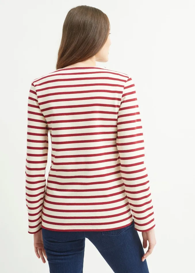 Meridien Moderne Original Breton Shirt Heavyweight Cotton Ecrumaroon Men Saint James Breton Striped Shirts