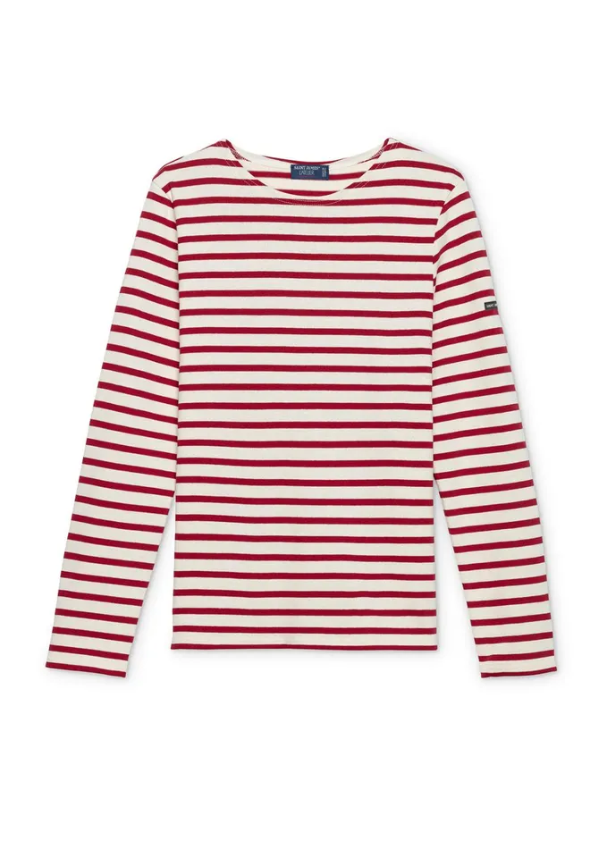 Meridien Moderne Original Breton Shirt Heavyweight Cotton Ecrumaroon Men Saint James Breton Striped Shirts