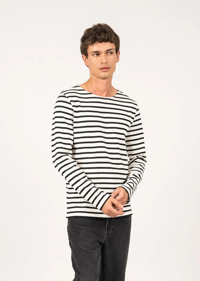 Meridien Moderne Original Breton Shirt Heavyweight Cotton Ivoryblack Men Saint James Breton Striped Shirts