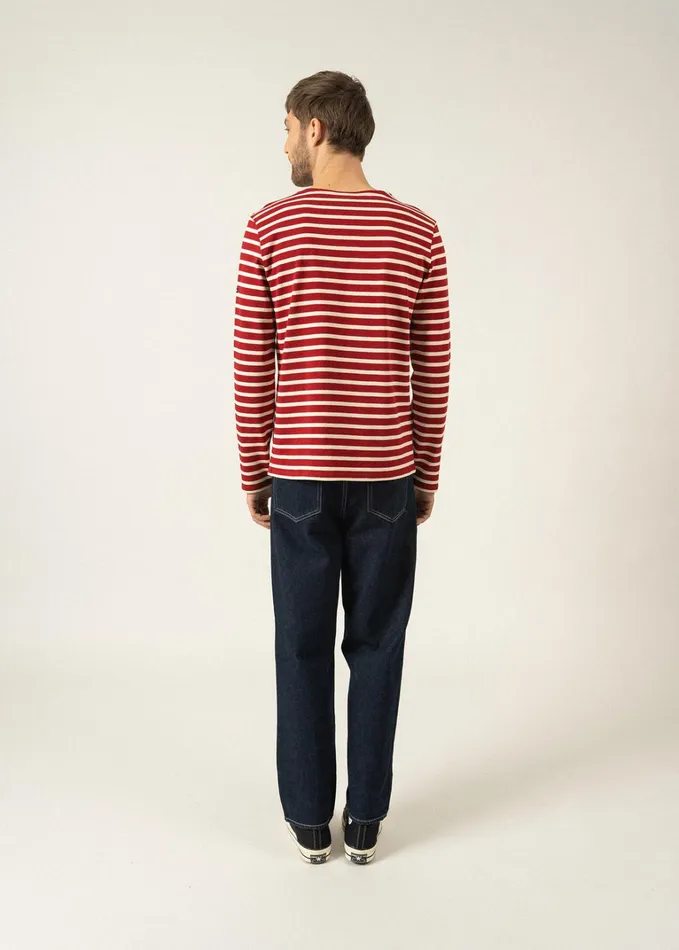 Meridien Moderne Original Breton Shirt Heavyweight Cotton Maroonecru Men Saint James Breton Striped Shirts