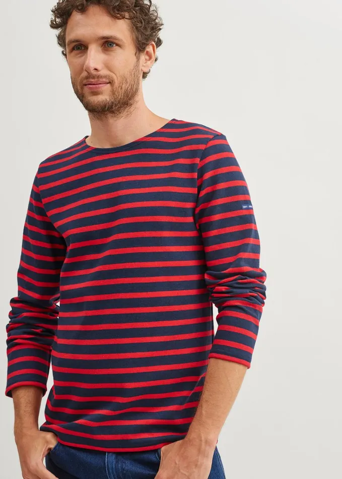 Meridien Moderne Original Breton Shirt Heavyweight Cotton Navyred Men Saint James Breton Striped Shirts