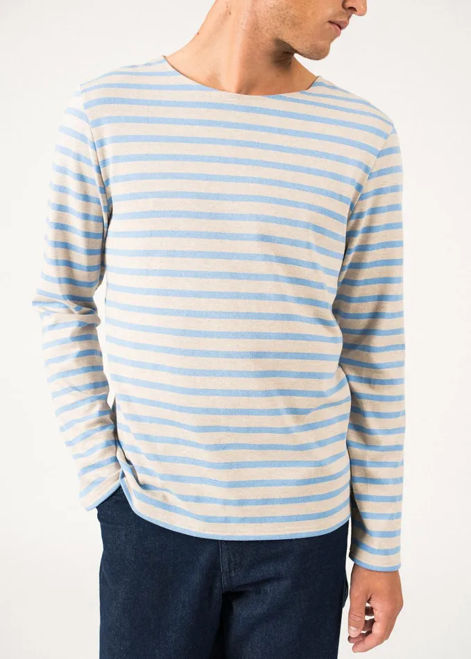 Meridien Moderne Original Breton Shirt Heavyweight Cotton Oatmealoxygenblue Women Saint James Breton Striped Shirts