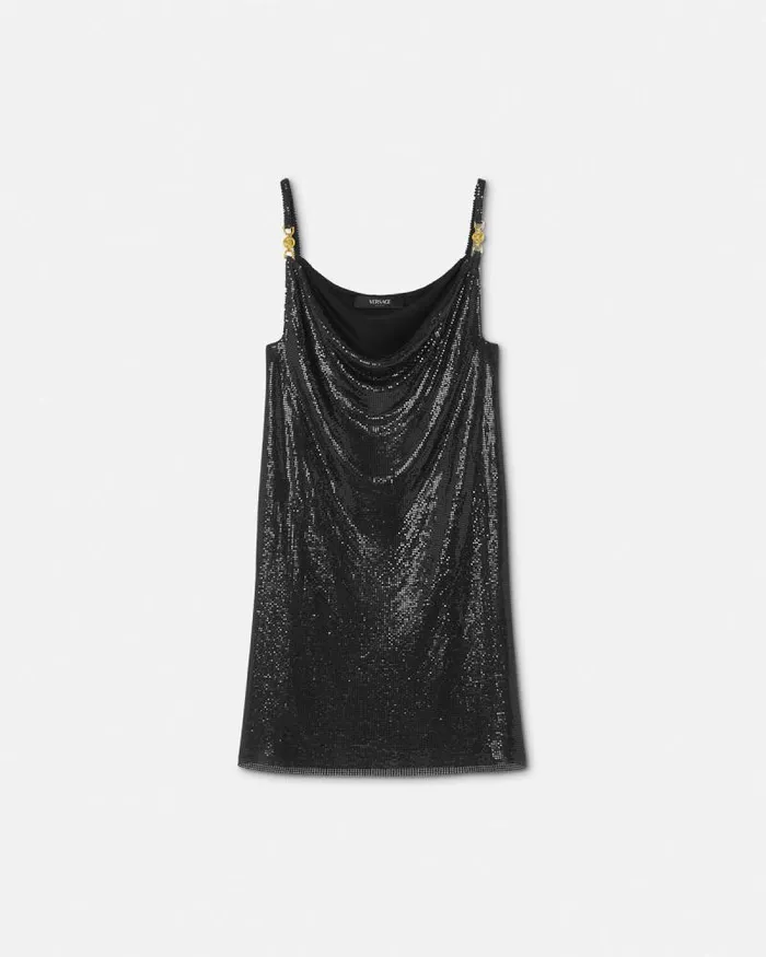 Metal Mesh Slip Mini Dress Black Women Versace Dresses