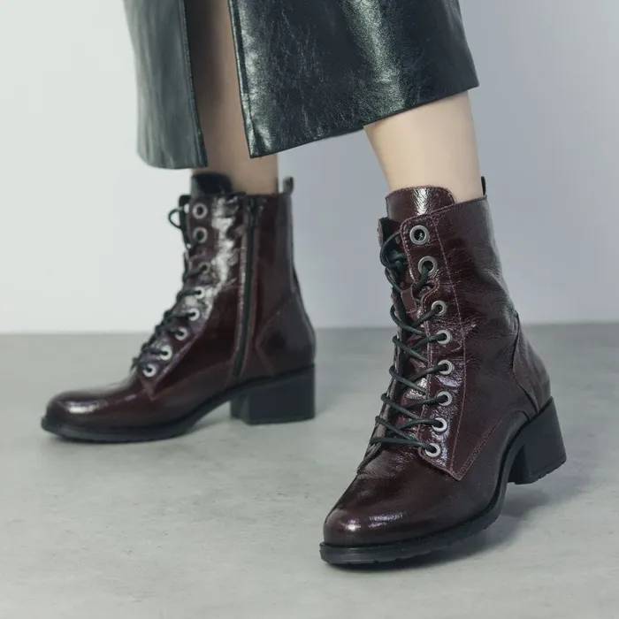 MidCalf Boots Women Moda In Pelle Bezzie Burgundy Patent Leather