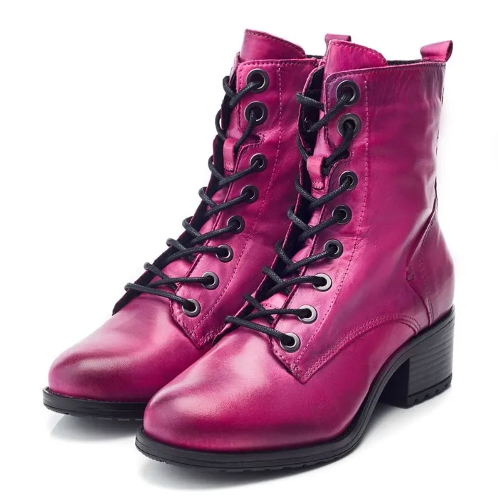 MidCalf Boots Women Moda In Pelle Bezzie Dark Pink Leather