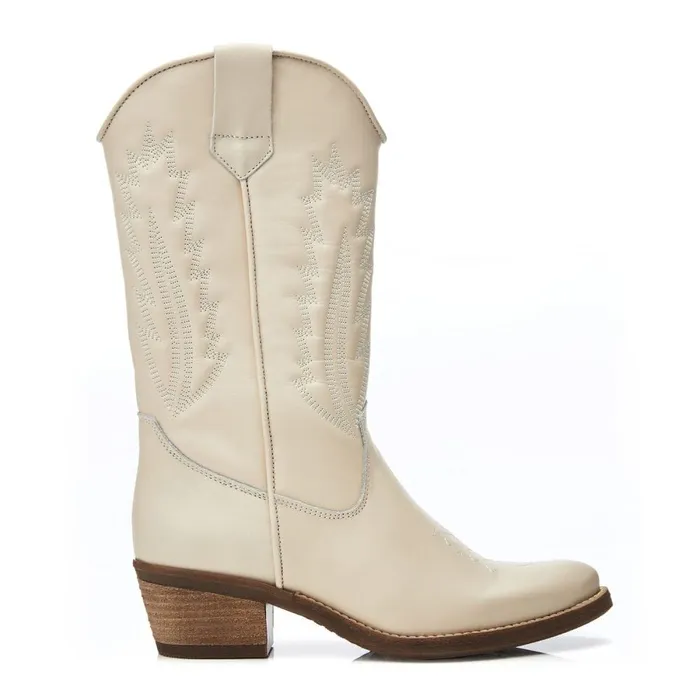 MidCalf Boots Women Moda In Pelle Fanntine Cream Leather