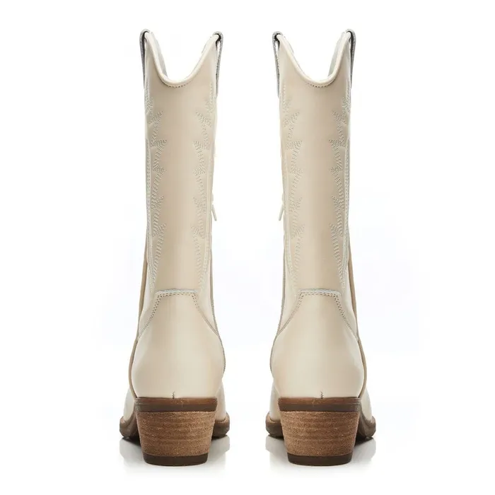 MidCalf Boots Women Moda In Pelle Fanntine Cream Leather