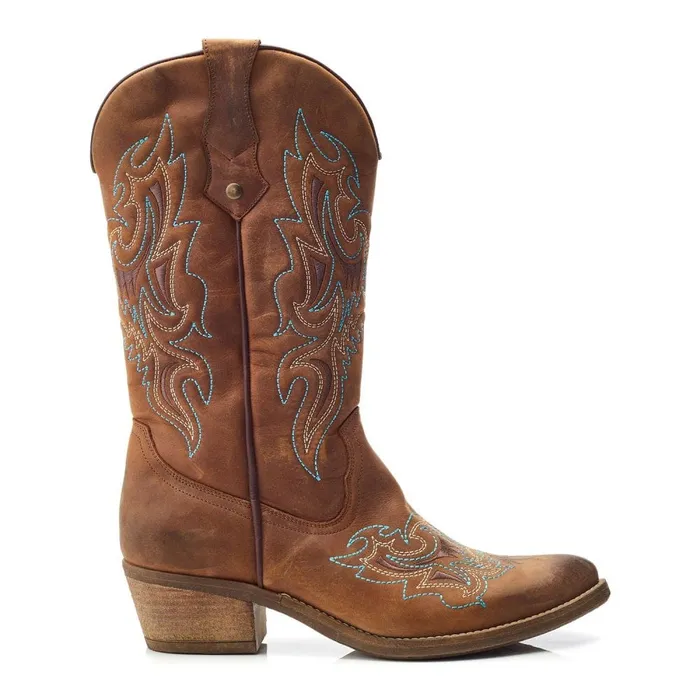 MidCalf Boots Women Moda In Pelle Fantelene Tan Leather