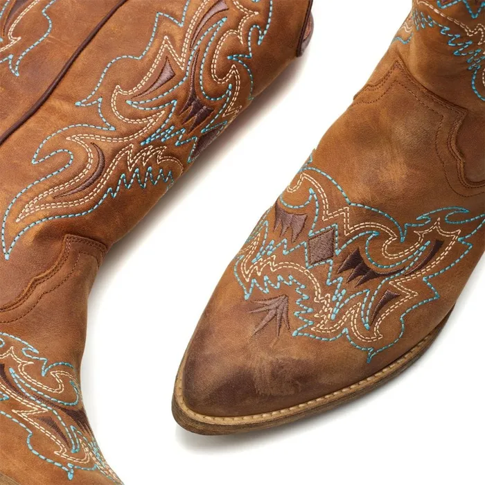 MidCalf Boots Women Moda In Pelle Fantelene Tan Leather