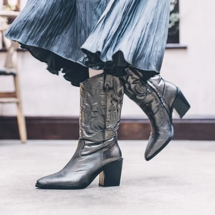 MidCalf Boots Women Moda In Pelle Leahannie Pewter Leather