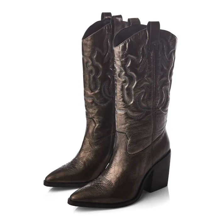 MidCalf Boots Women Moda In Pelle Leahannie Pewter Leather