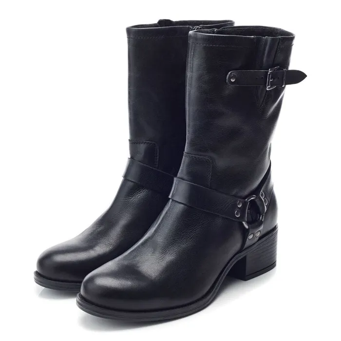 MidCalf Boots Women Moda In Pelle Ormie Black Leather