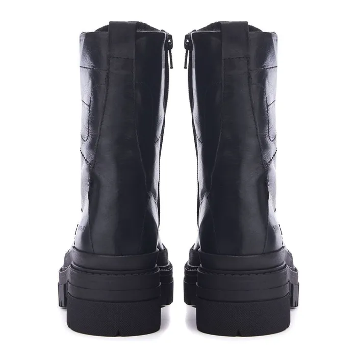 MidCalf Boots Women Moda In Pelle Shoon Sh Ocker Black Leather