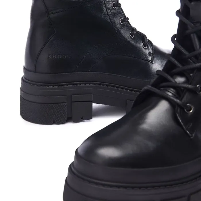 MidCalf Boots Women Moda In Pelle Shoon Sh Ocker Black Leather