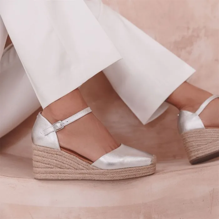 Mid Heel Shoes Women Moda In Pelle Gialla Silver Leather