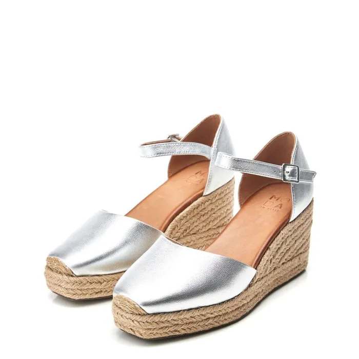 Mid Heel Shoes Women Moda In Pelle Gialla Silver Leather