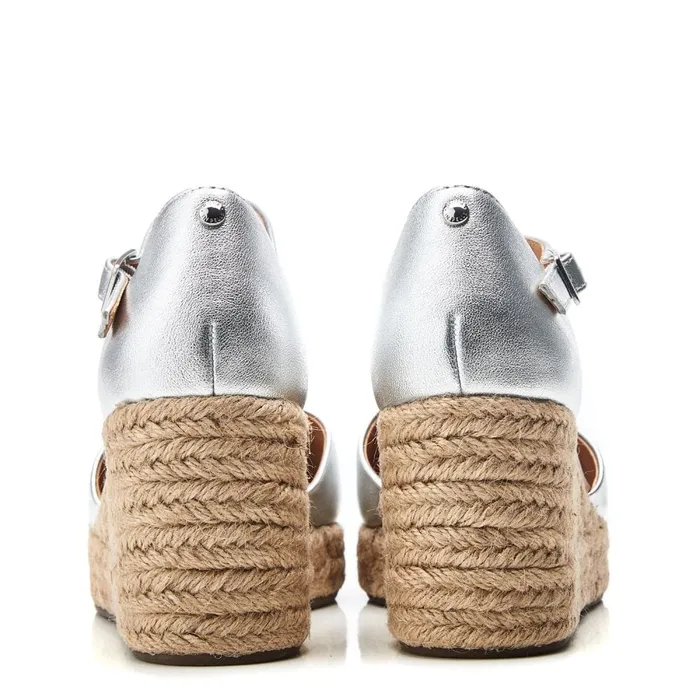 Mid Heel Shoes Women Moda In Pelle Gialla Silver Leather