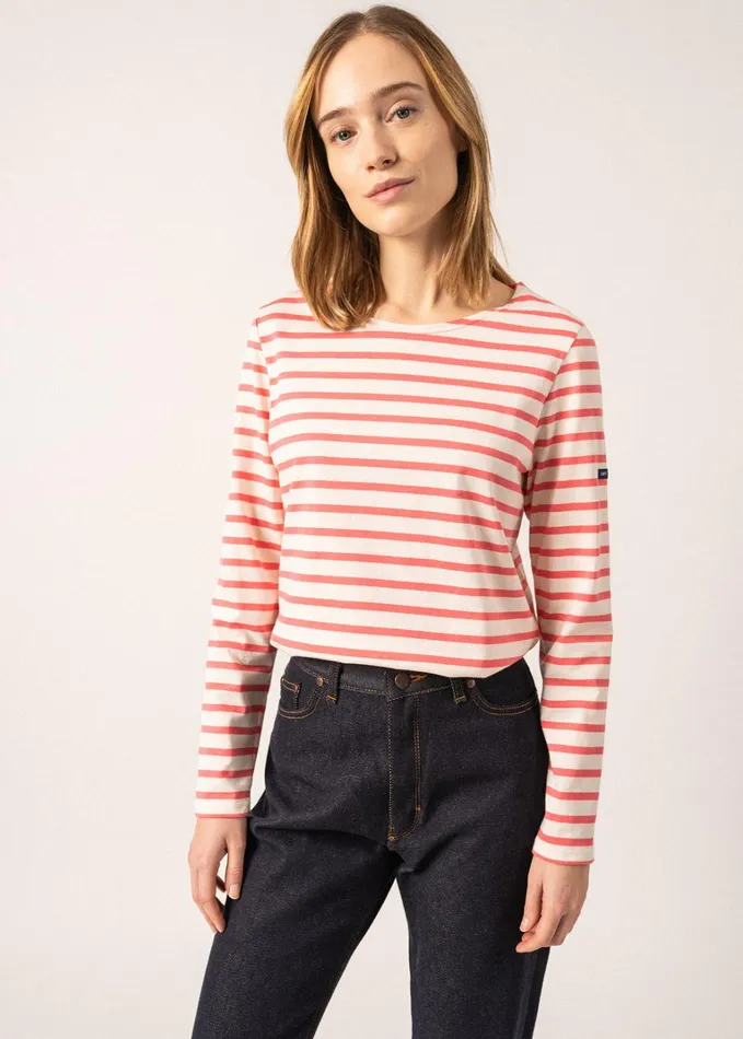 Minquidame Breton Striped Shirt With Long Sleeve Soft Cotton Ivorypink Women Saint James Aw24