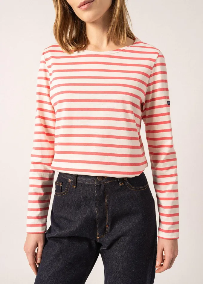 Minquidame Breton Striped Shirt With Long Sleeve Soft Cotton Ivorypink Women Saint James Aw24