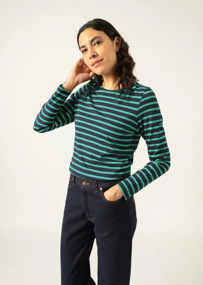 Minquidame Breton Striped Shirt With Long Sleeve Soft Cotton Navykellygreen Women Saint James Aw24 Minquidame Breton Striped Shirt With Long Sleeve Soft Cotton Navykellygreen Women Saint James Aw24
