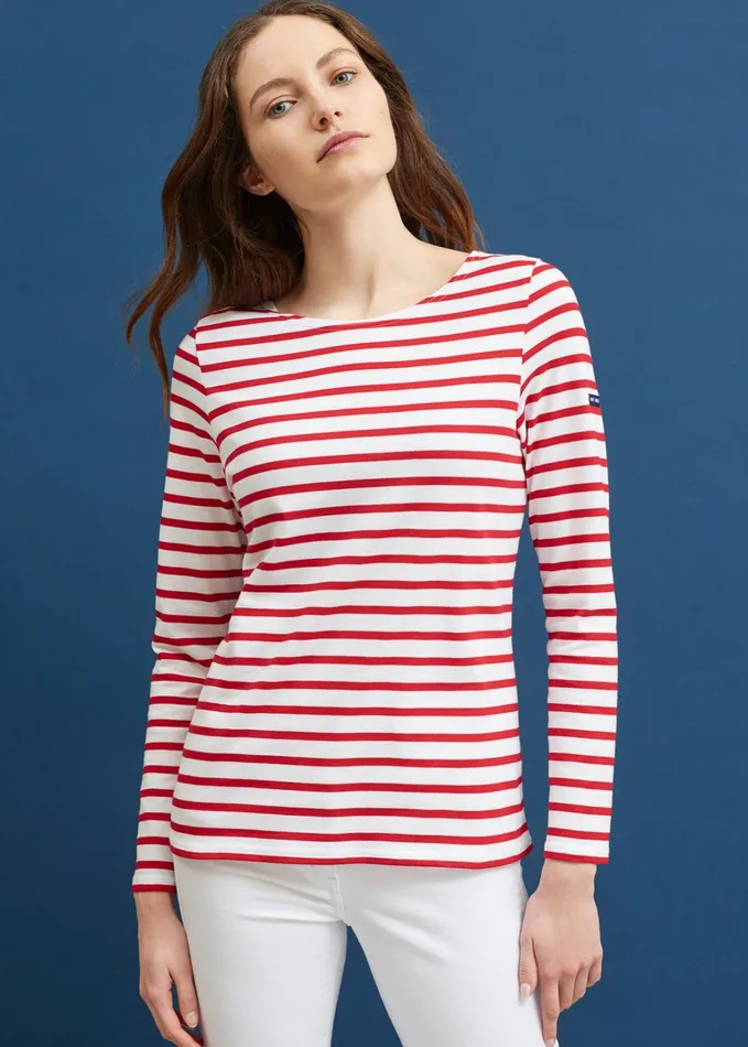 Minquidame Breton Striped Shirt With Long Sleeve Soft Cotton Whitered Women Saint James Breton Striped Shirts Minquidame Breton Striped Shirt With Long Sleeve Soft Cotton Whitered Women Saint James Breton Striped Shirts