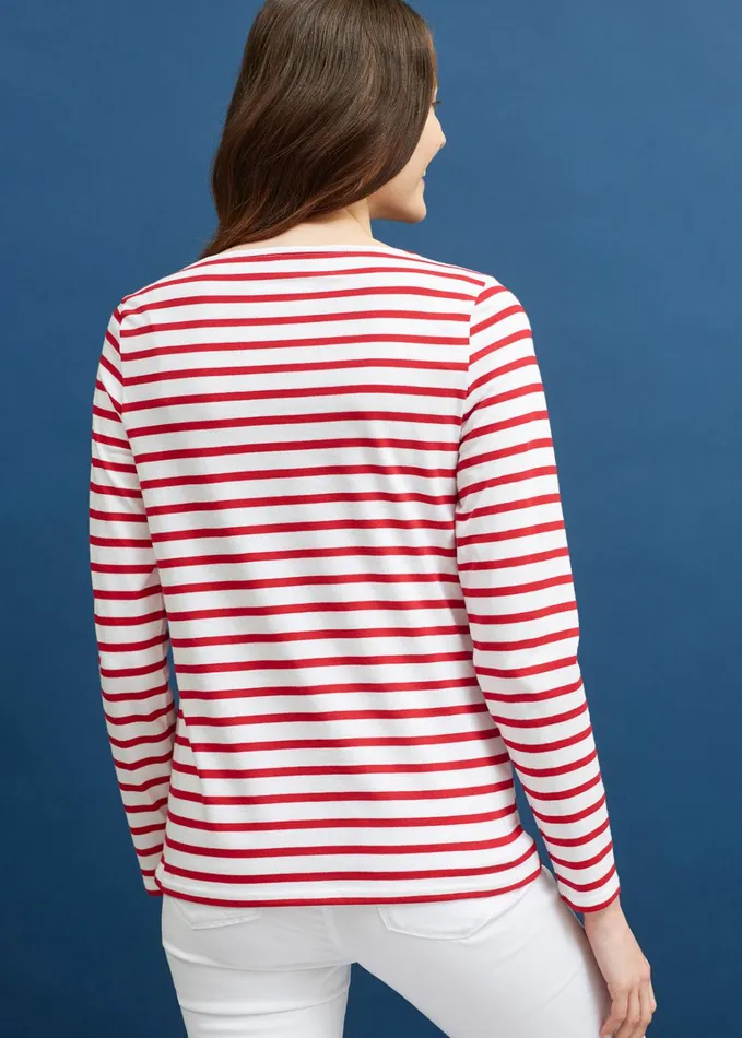 Minquidame Breton Striped Shirt With Long Sleeve Soft Cotton Whitered Women Saint James Breton Striped Shirts
