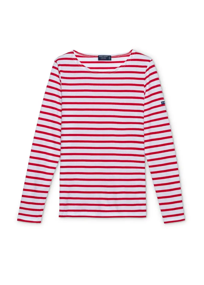 Minquidame Breton Striped Shirt With Long Sleeve Soft Cotton Whitered Women Saint James Breton Striped Shirts