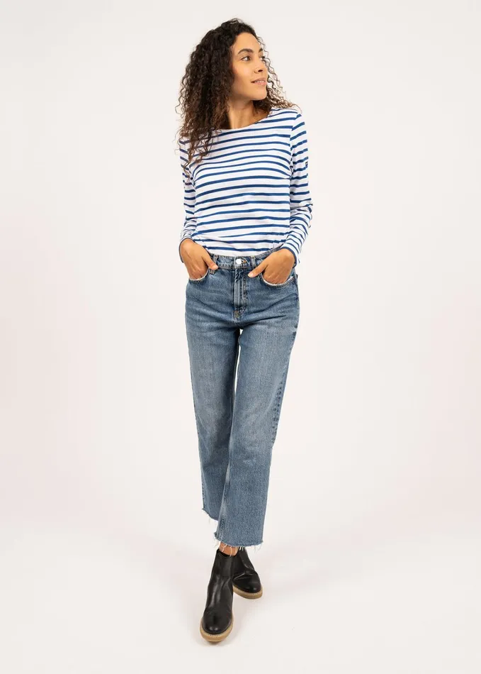 Minquidame Breton Striped Shirt With Long Sleeve Soft Cotton Whiteroyalblue Women Saint James Breton Striped Shirts Minquidame Breton Striped Shirt With Long Sleeve Soft Cotton Whiteroyalblue Women Saint James Breton Striped Shirts
