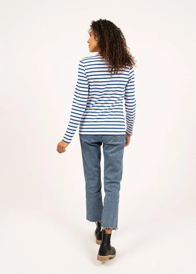 Minquidame Breton Striped Shirt With Long Sleeve Soft Cotton Whiteroyalblue Women Saint James Breton Striped Shirts